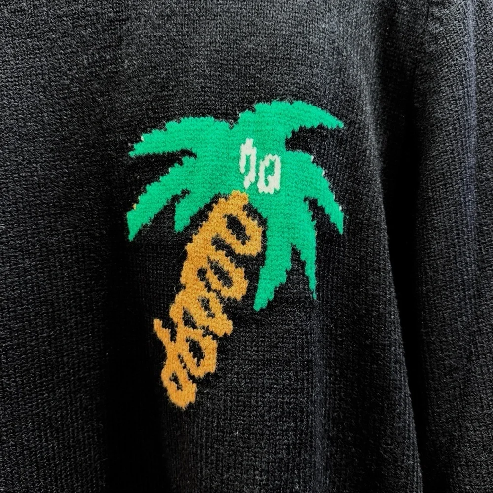 Palm Angels Black Palm Tree Chenille Patch Knit Sweater Sz XL Excellent (Unisex)